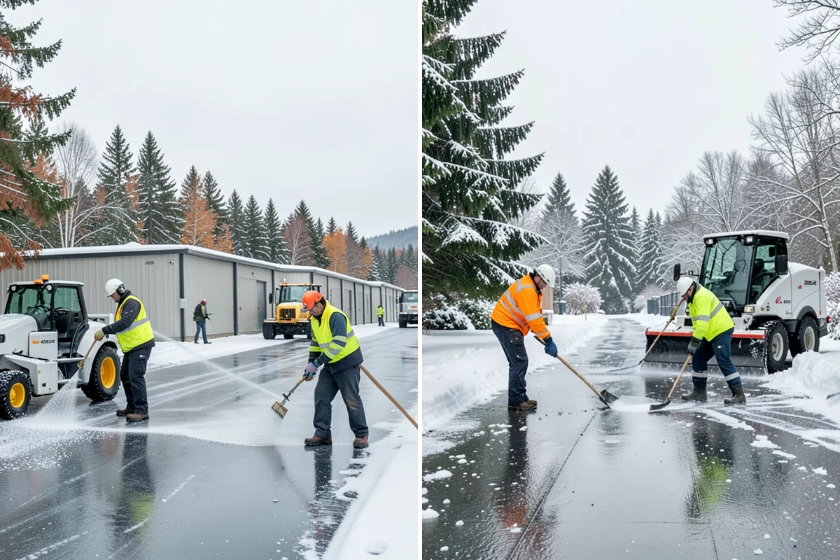 Stairs Snow Removal in Kenmore, King County, WA - Clear each tread and riser down to the surface by hand
