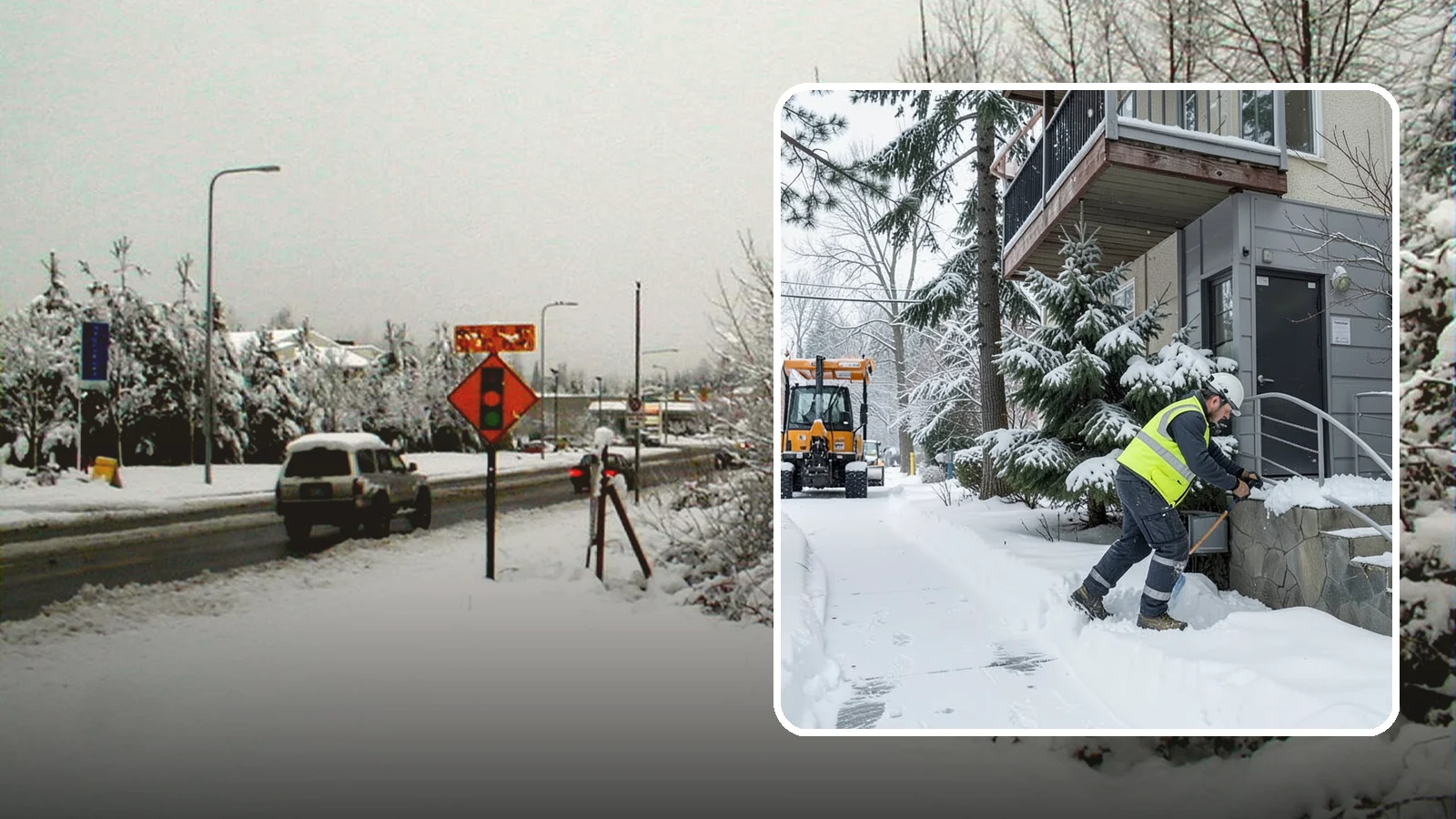 Stairs Snow Removal in Newcastle, King County, WA - Step-by-step clearing of exterior stairs where compacted snow and hidden ice create the highest slip risk on any property.