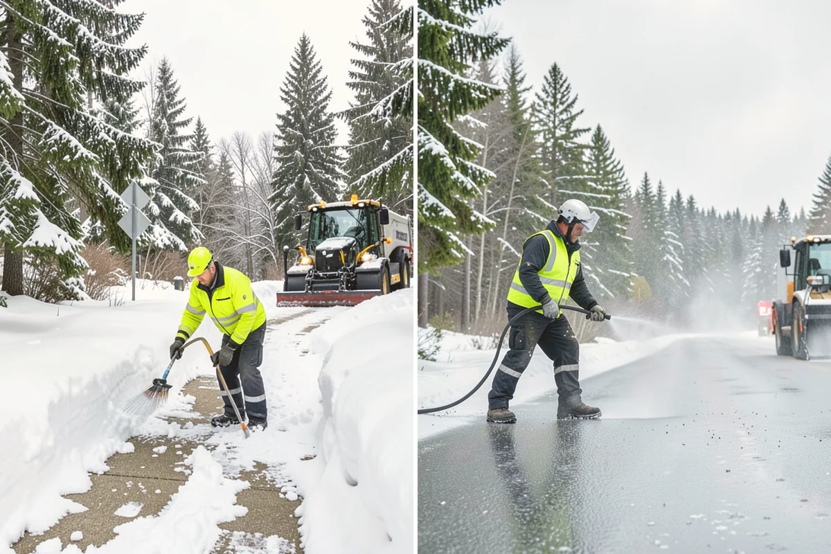 Stairs Snow Removal in Newcastle, King County, WA - Clear each tread and riser down to the surface by hand