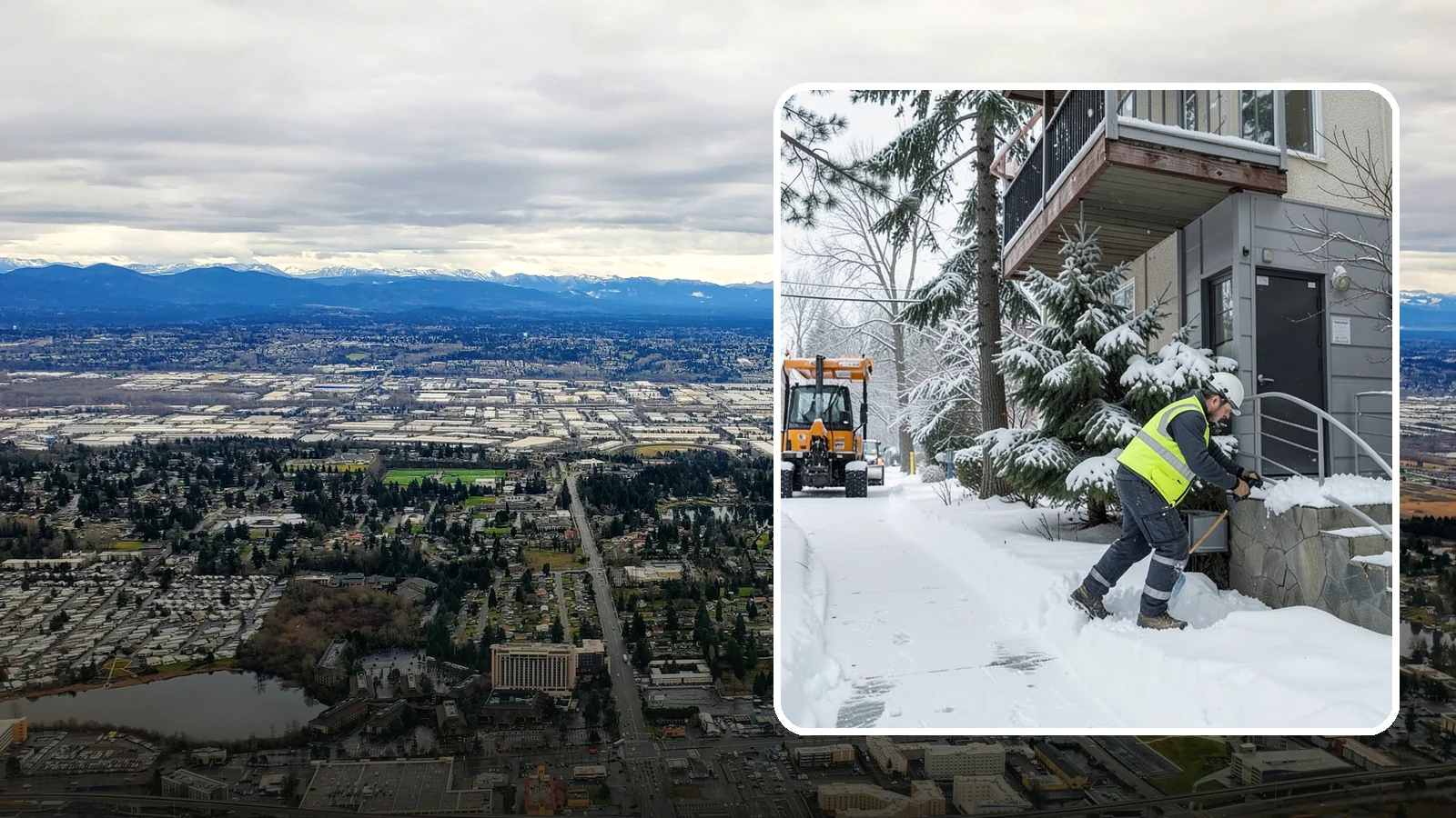 Stairs Snow Removal in SeaTac, King County, WA - Step-by-step clearing of exterior stairs where compacted snow and hidden ice create the highest slip risk on any property.