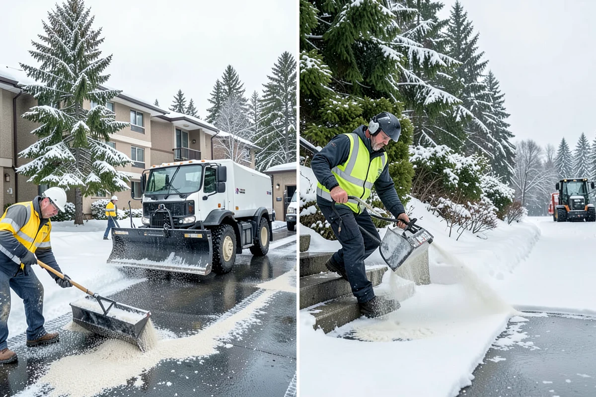 Stairs Snow Removal in SeaTac, King County, WA - Clear each tread and riser down to the surface by hand