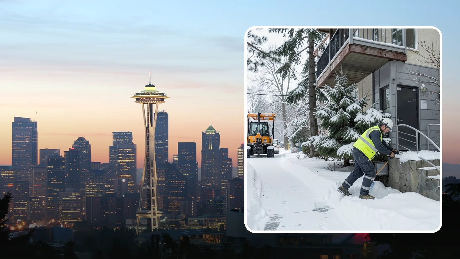 Stairs Snow Removal in Seattle, King County, WA - Step-by-step clearing of exterior stairs where compacted snow and hidden ice create the highest slip risk on any property.