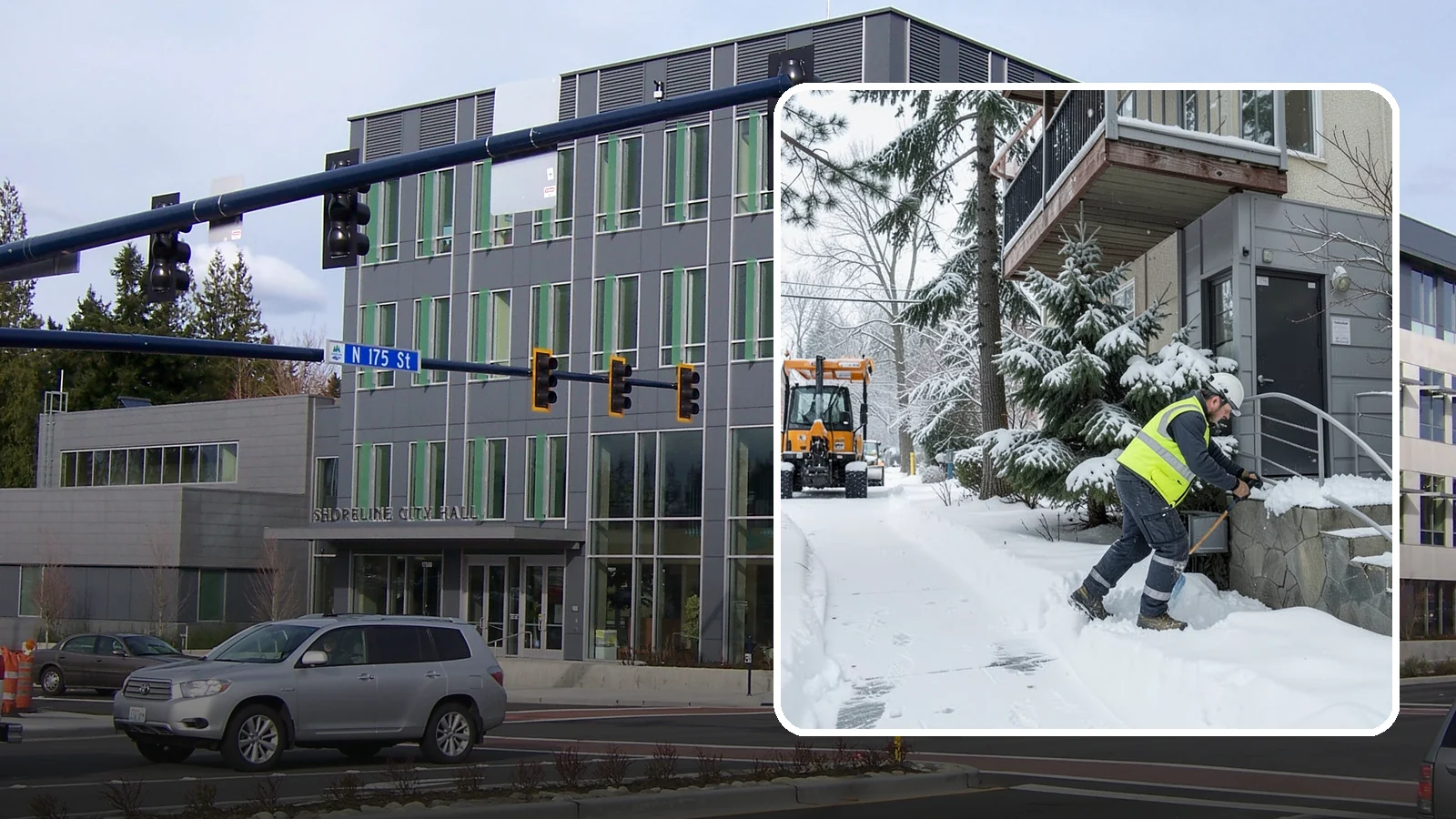 Stairs Snow Removal in Shoreline, King County, WA - Step-by-step clearing of exterior stairs where compacted snow and hidden ice create the highest slip risk on any property.