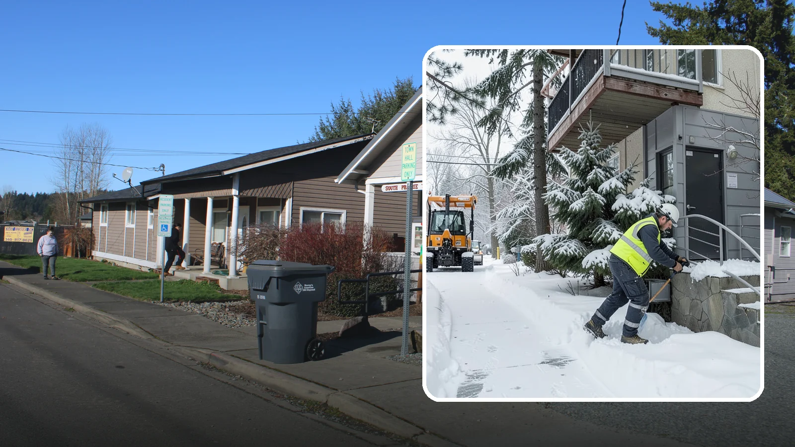 Stairs Snow Removal in South Prairie, Pierce County, WA - Step-by-step clearing of exterior stairs where compacted snow and hidden ice create the highest slip risk on any property.