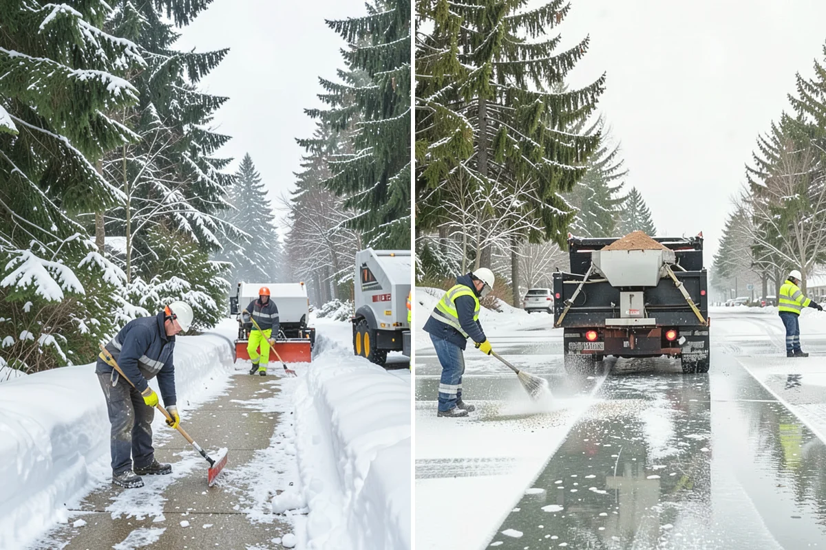 Stairs Snow Removal in Tukwila, King County, WA - Clear each tread and riser down to the surface by hand
