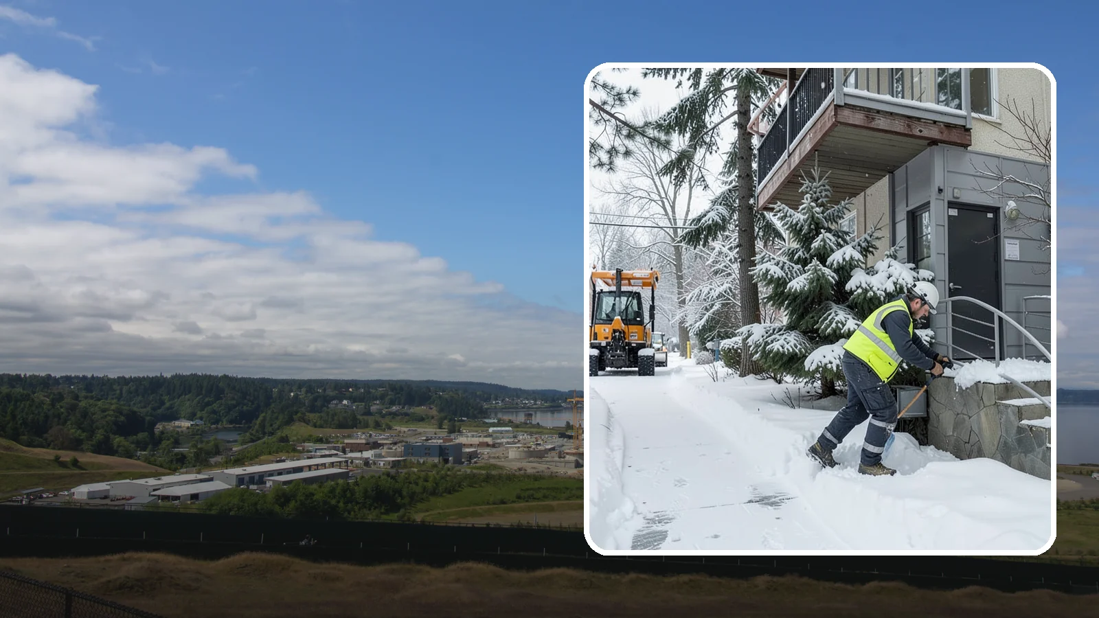 Stairs Snow Removal in University Place, Pierce County, WA - Step-by-step clearing of exterior stairs where compacted snow and hidden ice create the highest slip risk on any property.