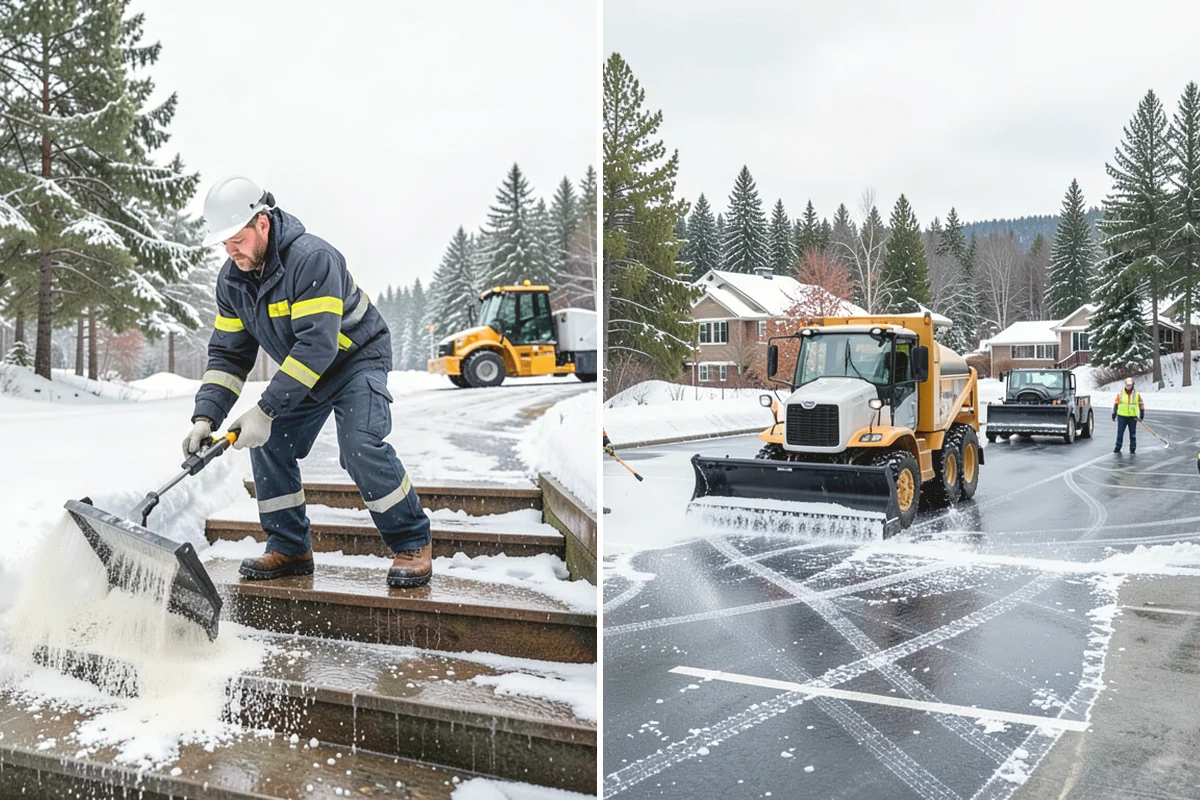 Stairs Snow Removal in University Place, Pierce County, WA - Clear each tread and riser down to the surface by hand