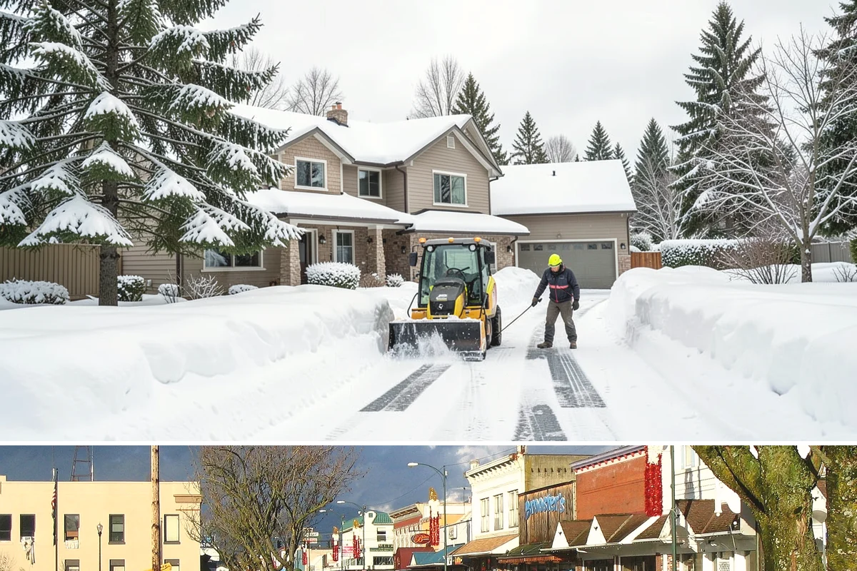 Steep Driveway Snow Removal in Arlington, Snohomish County, WA - Steep drives need clearing and traction treatment with every snowfall and especially during the refreeze that follows each thaw.