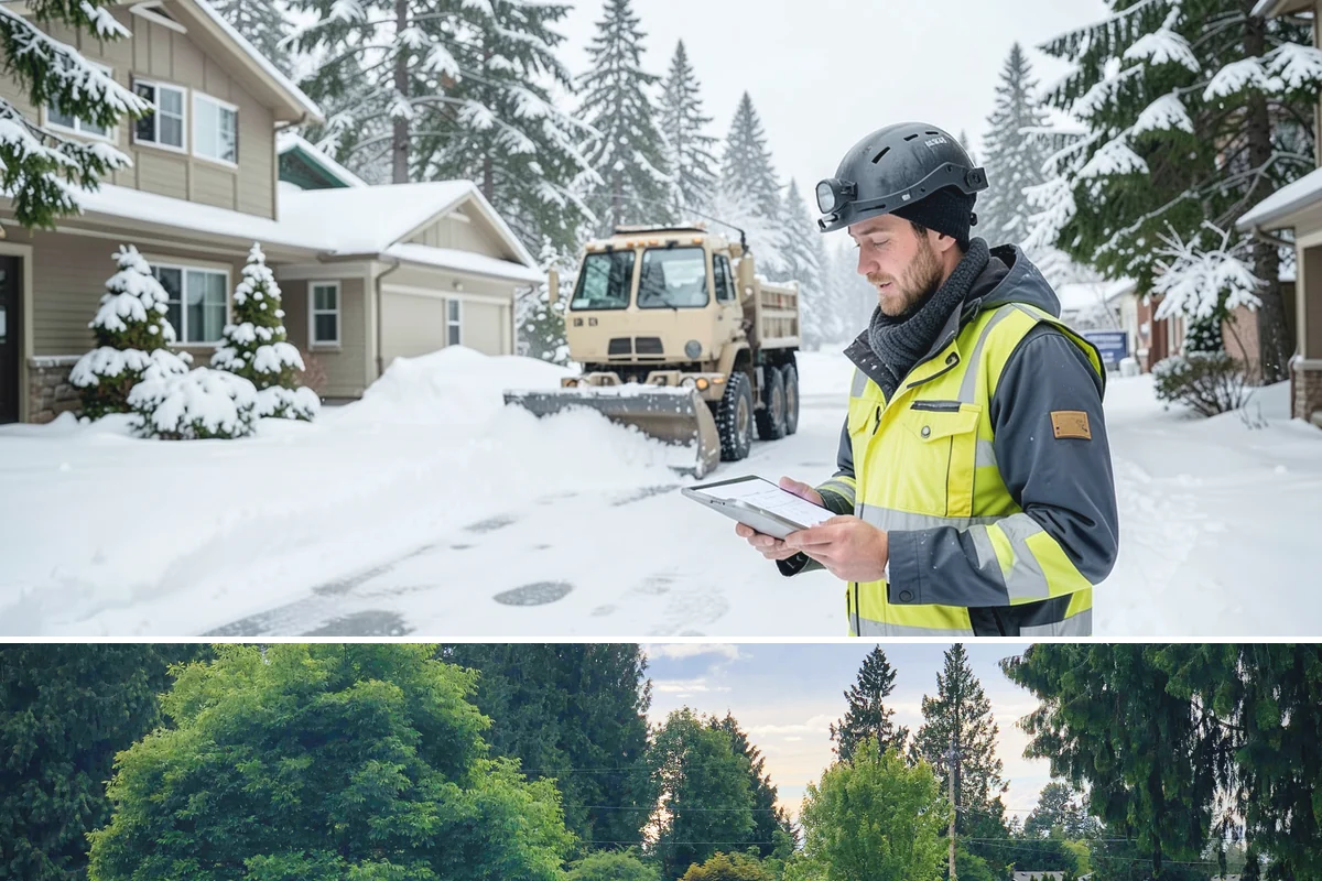 Steep Driveway Snow Removal in Bonney Lake, Pierce County, WA - Steep drives need clearing and traction treatment with every snowfall and especially during the refreeze that follows each thaw.