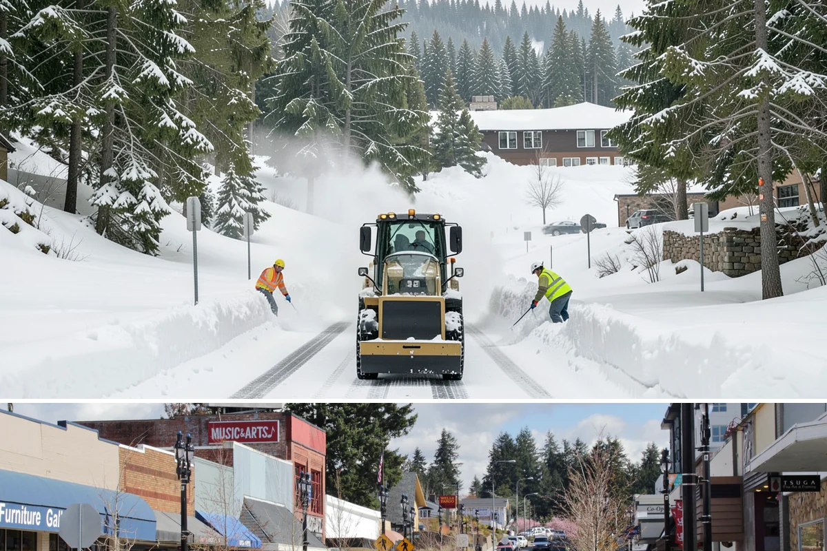 Steep Driveway Snow Removal in Bothell, King County, WA - Steep drives need clearing and traction treatment with every snowfall and especially during the refreeze that follows each thaw.