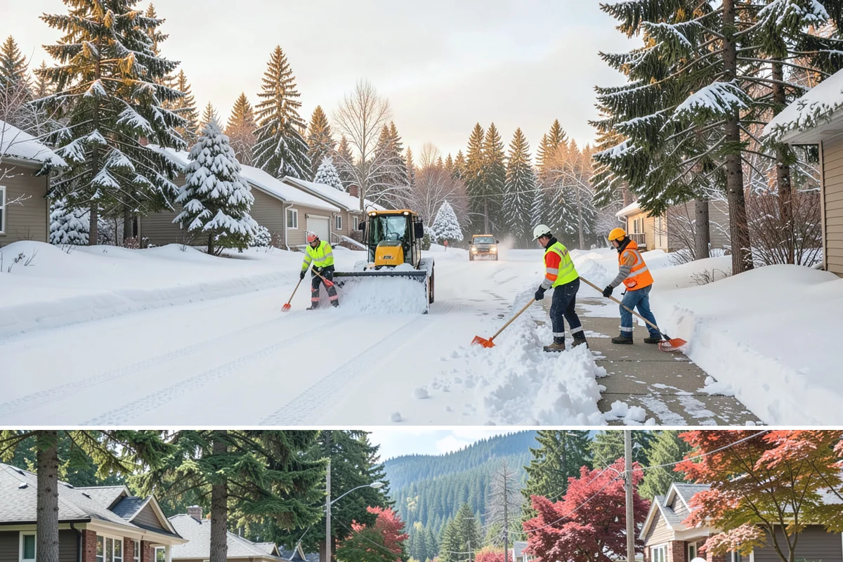 Steep Driveway Snow Removal in Hunts Point, King County, WA - Steep drives need clearing and traction treatment with every snowfall and especially during the refreeze that follows each thaw.
