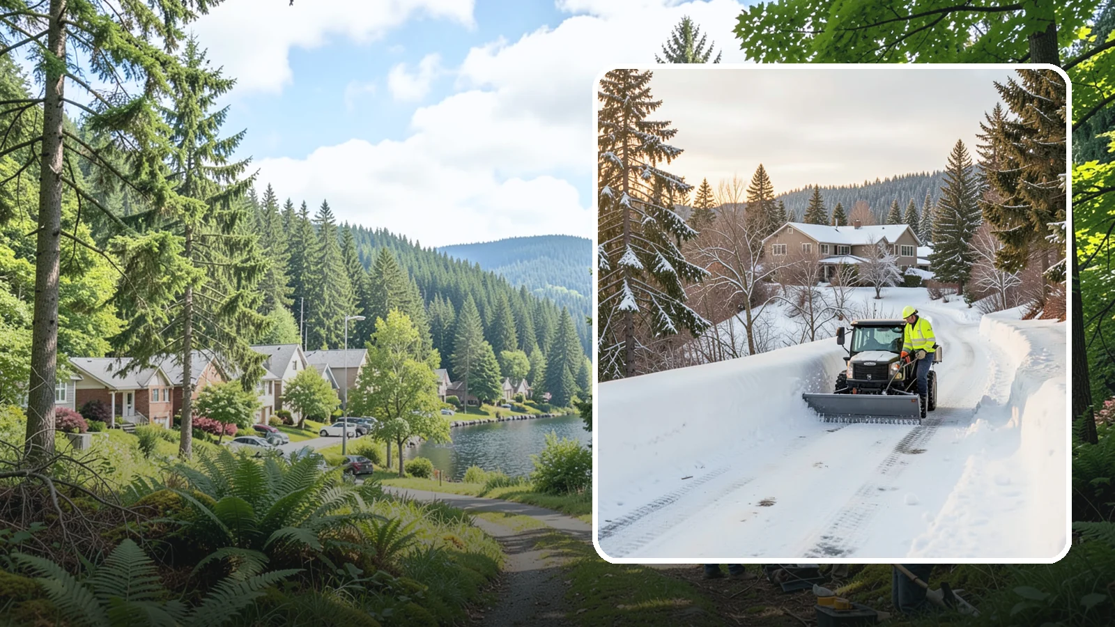 Steep Driveway Snow Removal in Lake Forest Park, King County, WA - We safely clear and treat steep driveways on the hillside lots that define so much of Western Washington's terrain.