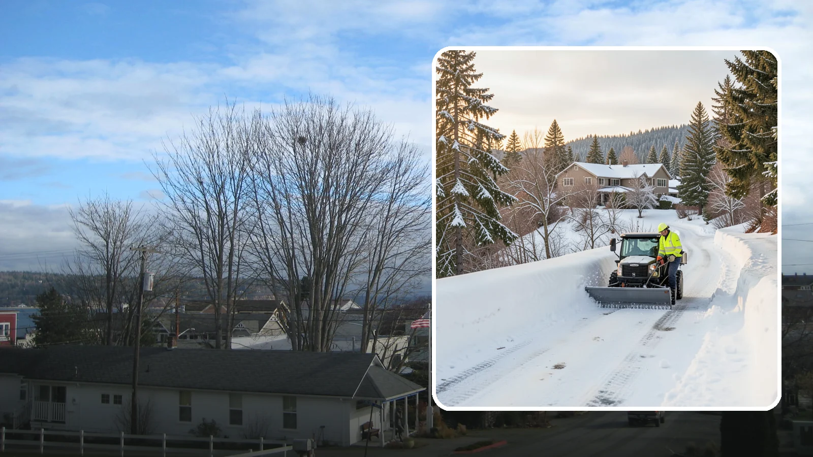 Steep Driveway Snow Removal in Langley, Island County, WA - We safely clear and treat steep driveways on the hillside lots that define so much of Western Washington's terrain.