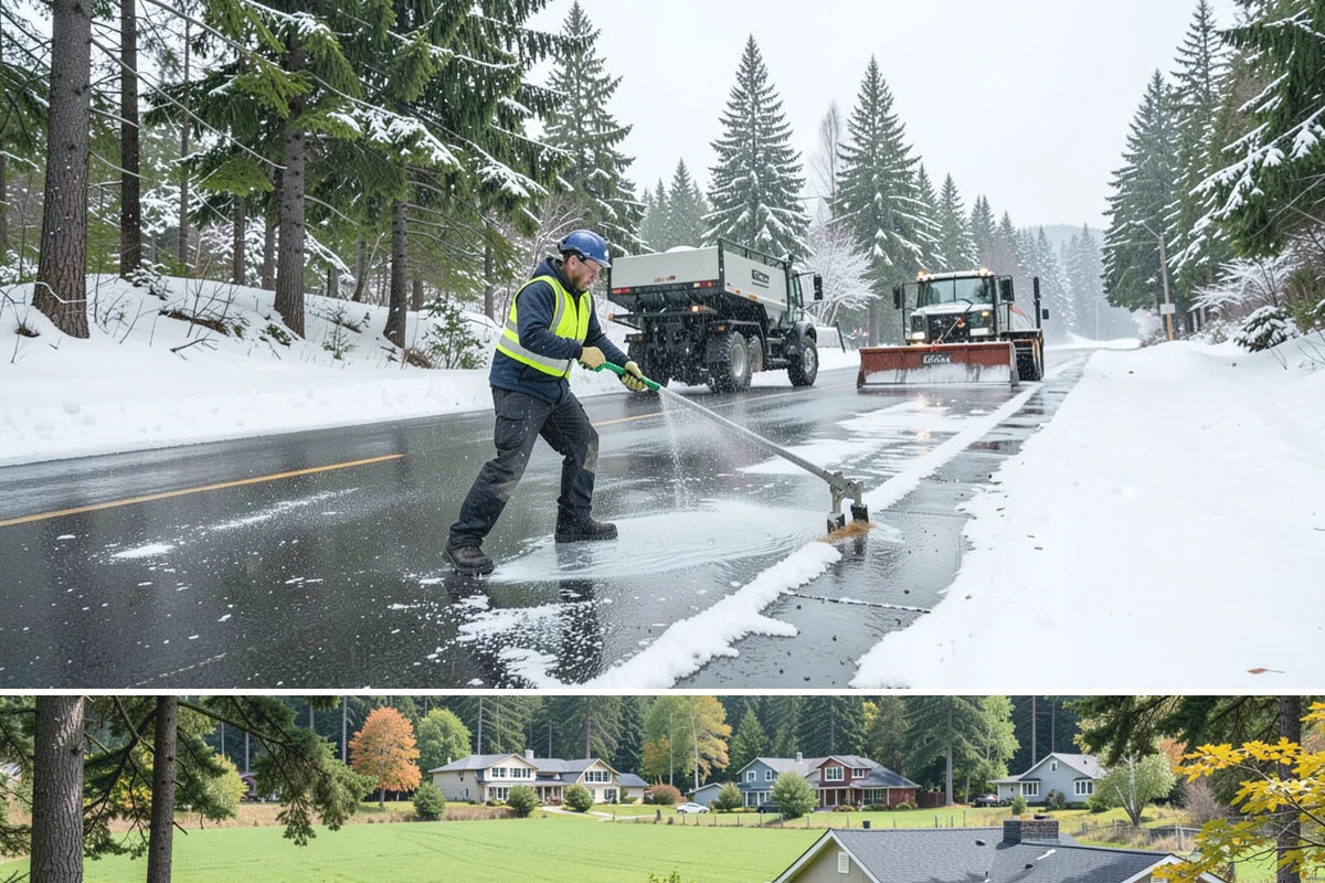 Steep Driveway Snow Removal in Lyman, Skagit County, WA - Steep drives need clearing and traction treatment with every snowfall and especially during the refreeze that follows each thaw.