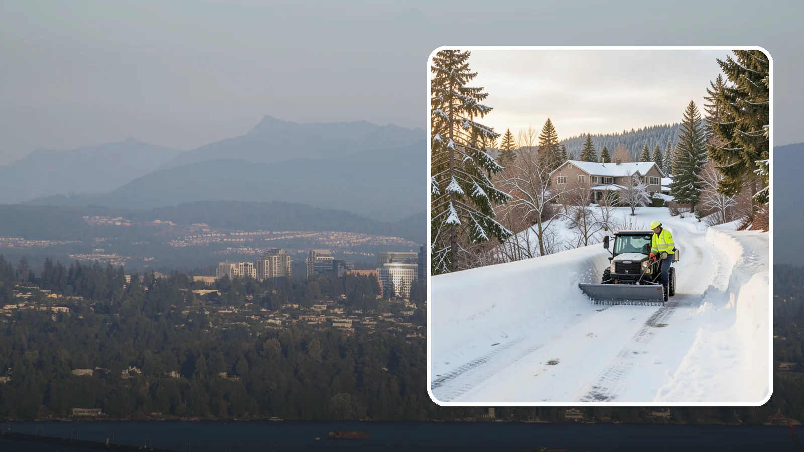 Steep Driveway Snow Removal in Medina, King County, WA - We safely clear and treat steep driveways on the hillside lots that define so much of Western Washington's terrain.