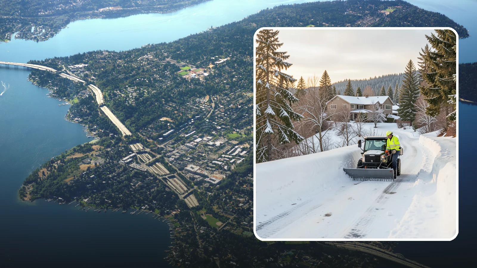 Steep Driveway Snow Removal in Mercer Island, King County, WA - We safely clear and treat steep driveways on the hillside lots that define so much of Western Washington's terrain.