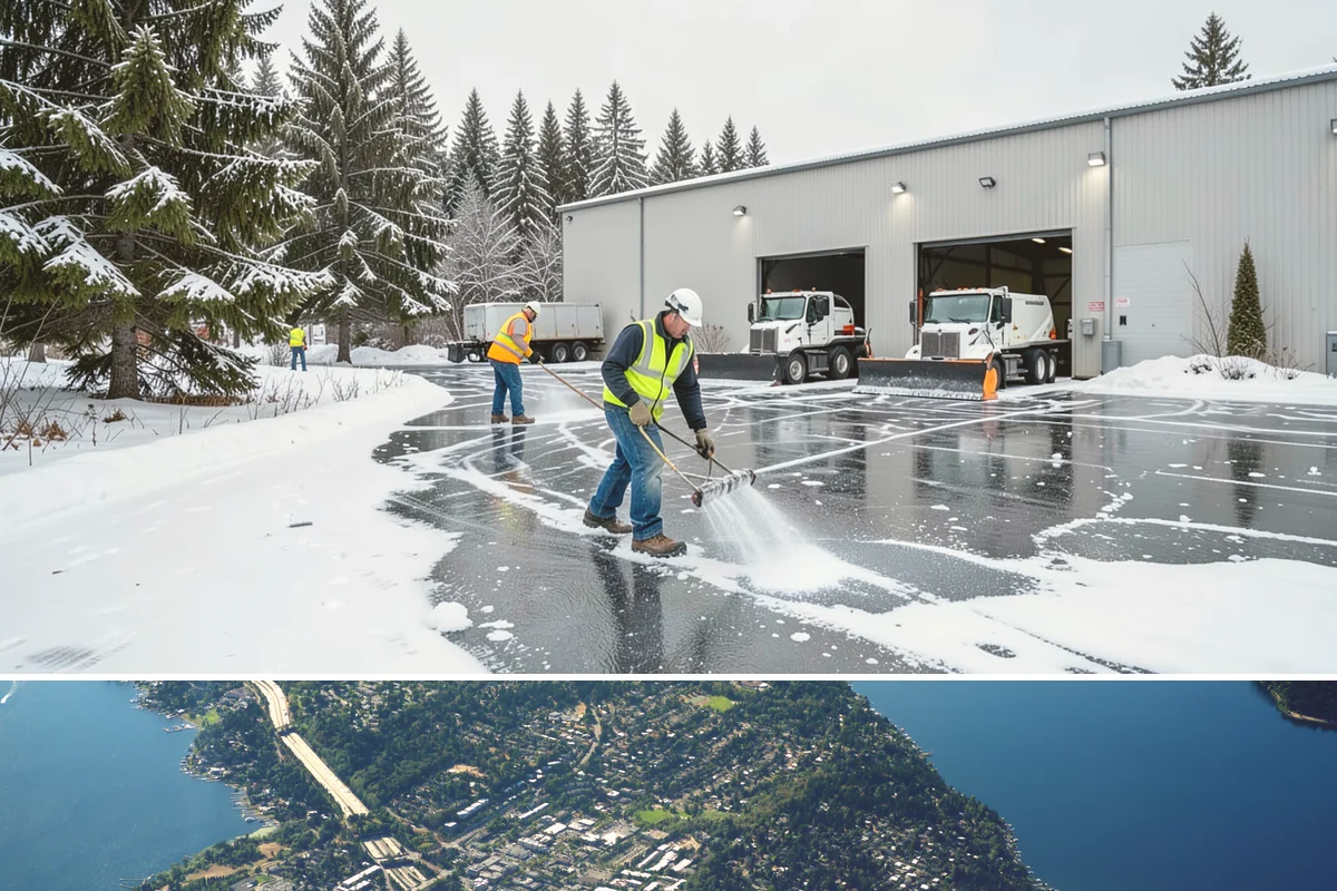 Steep Driveway Snow Removal in Mercer Island, King County, WA - Steep drives need clearing and traction treatment with every snowfall and especially during the refreeze that follows each thaw.