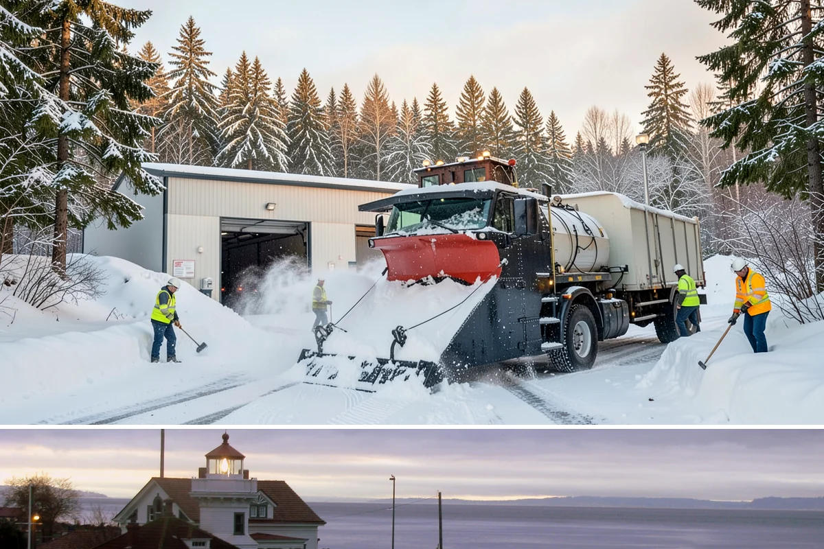 Steep Driveway Snow Removal in Mukilteo, Snohomish County, WA - Steep drives need clearing and traction treatment with every snowfall and especially during the refreeze that follows each thaw.