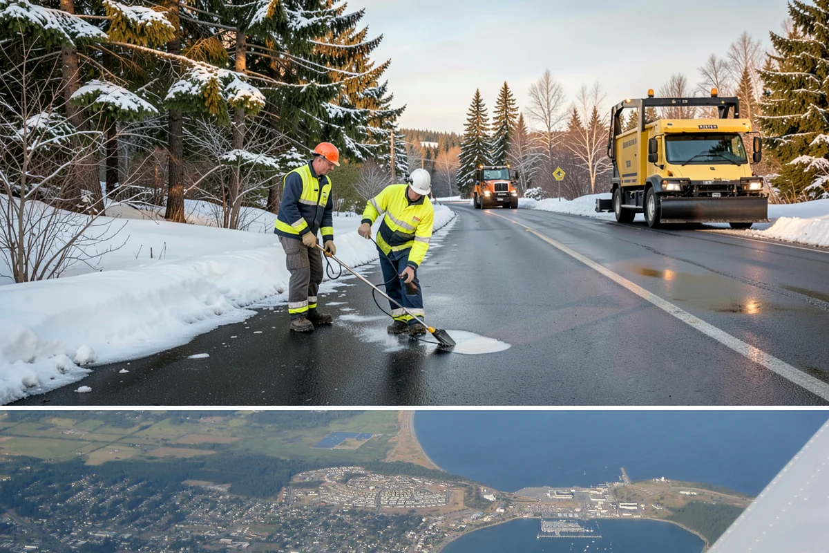 Steep Driveway Snow Removal in Oak Harbor, Island County, WA - Steep drives need clearing and traction treatment with every snowfall and especially during the refreeze that follows each thaw.
