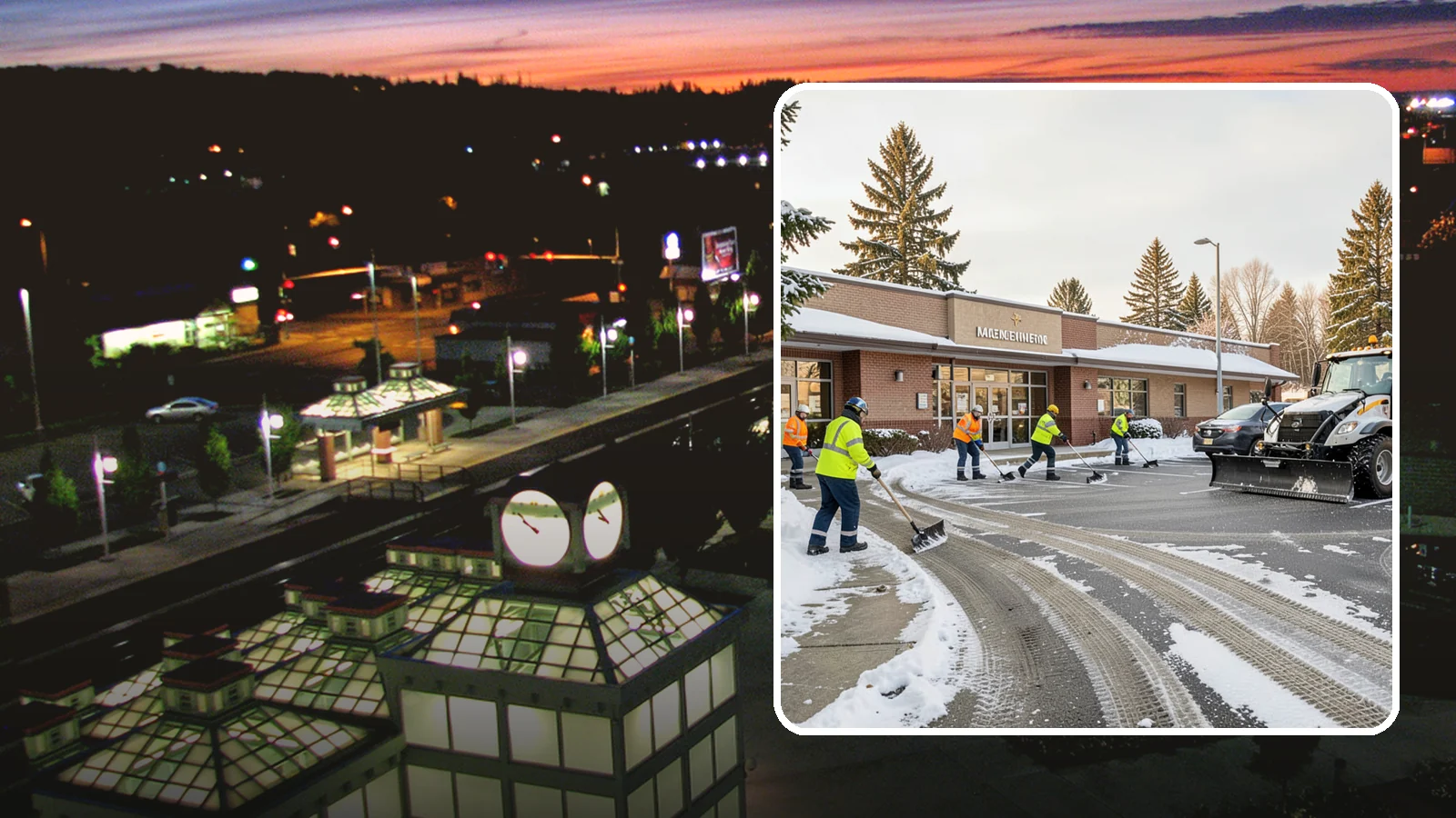 Strip Mall Snow Removal in Auburn, King County, WA - We keep strip-mall storefronts, shared parking, and sidewalks clear so every tenant's customers can reach the door safely.