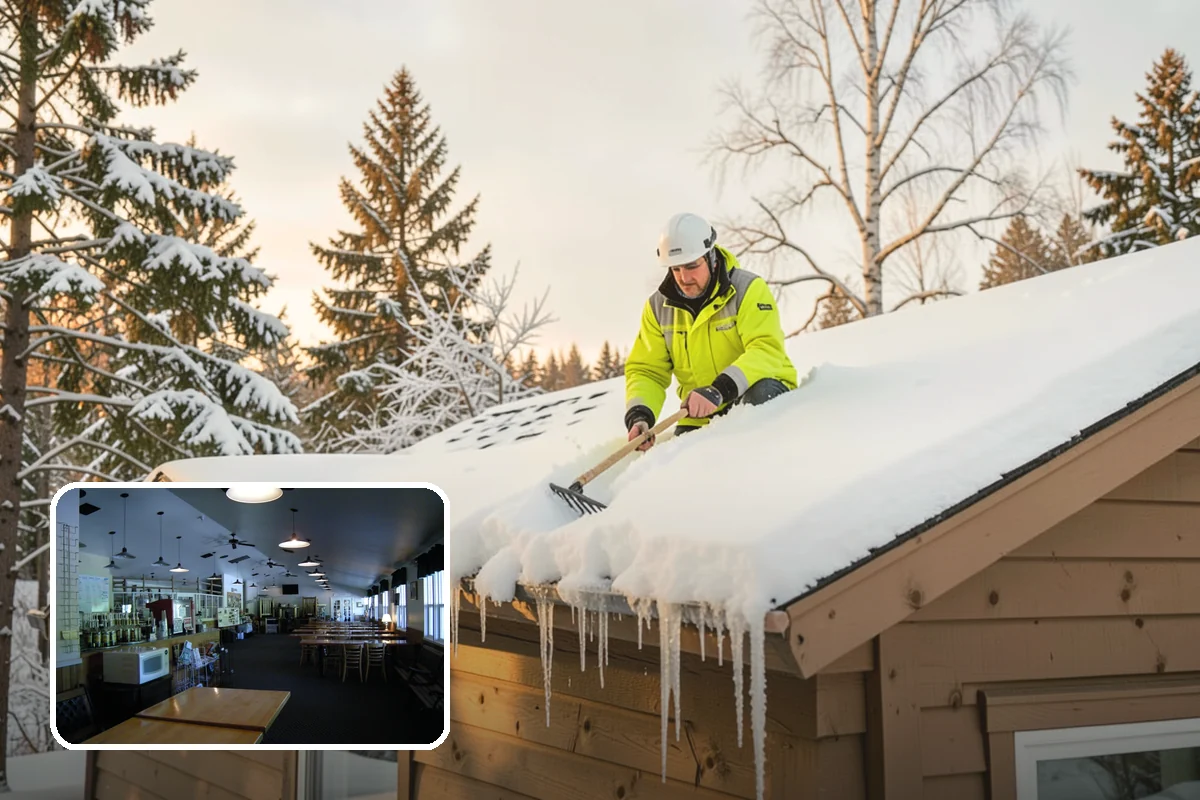 Strip Mall Snow Removal in Black Diamond, King County, WA - Shared lot and full storefront walkway cleared