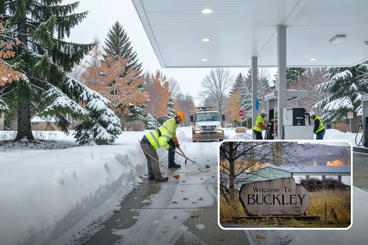 Strip Mall Snow Removal in Buckley, Pierce County, WA - Shared lot and full storefront walkway cleared