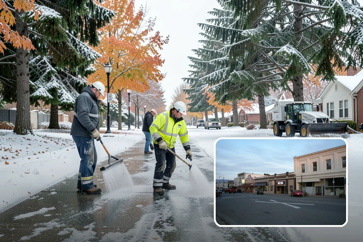 Strip Mall Snow Removal in Burlington, Skagit County, WA - Shared lot and full storefront walkway cleared