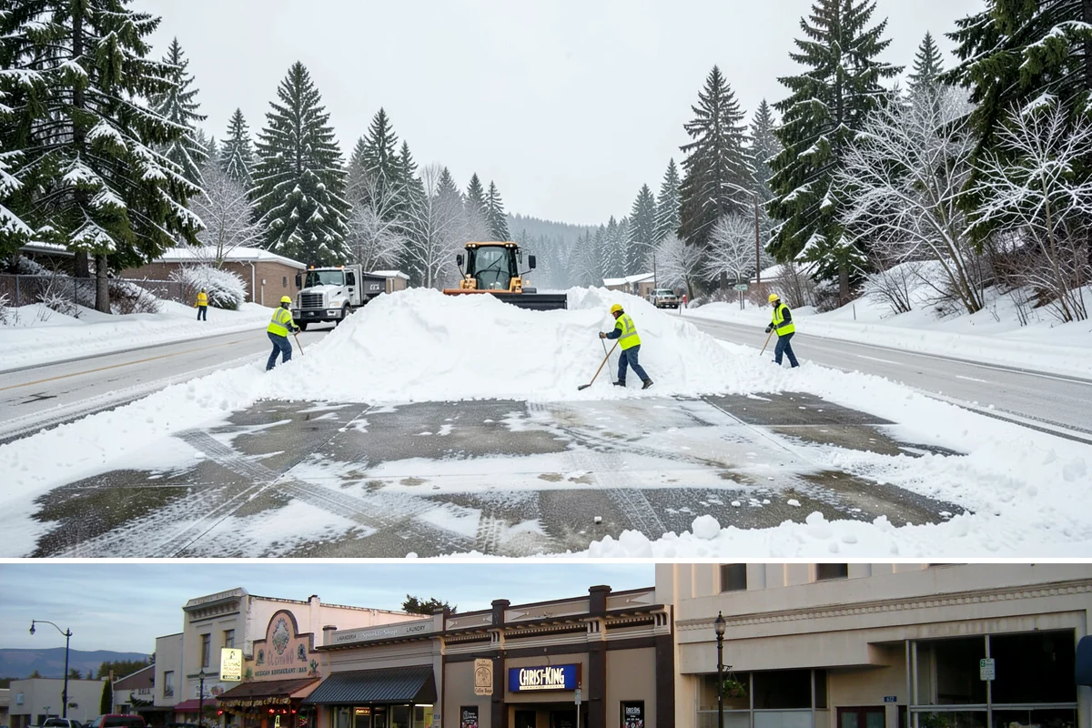Strip Mall Snow Removal in Burlington, Skagit County, WA - Strip malls need coverage December through February during lowland snow and ice days.