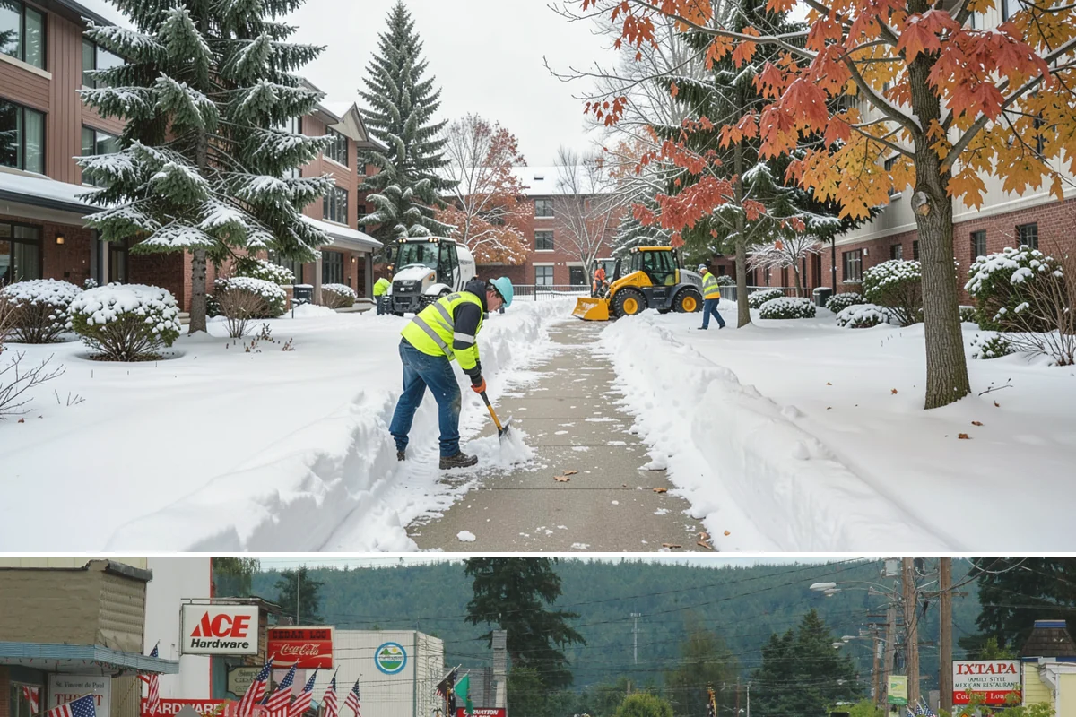 Strip Mall Snow Removal in Carnation, King County, WA - Strip malls need coverage December through February during lowland snow and ice days.