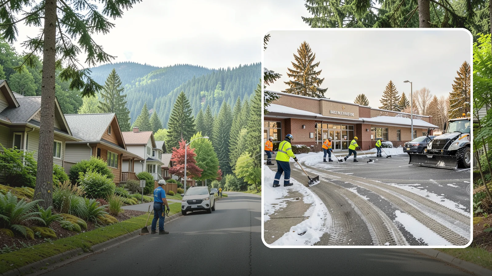 Strip Mall Snow Removal in Darrington, Snohomish County, WA - We keep strip-mall storefronts, shared parking, and sidewalks clear so every tenant's customers can reach the door safely.
