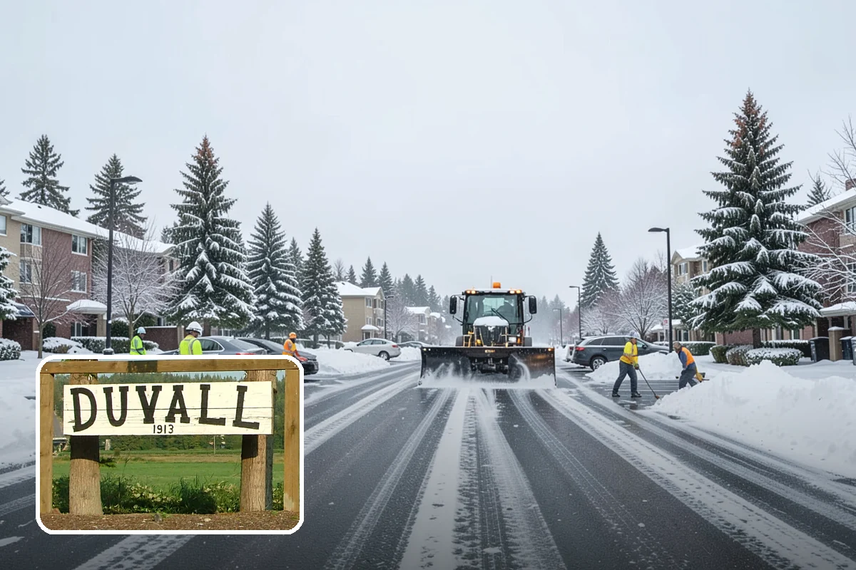 Strip Mall Snow Removal in Duvall, King County, WA - Shared lot and full storefront walkway cleared