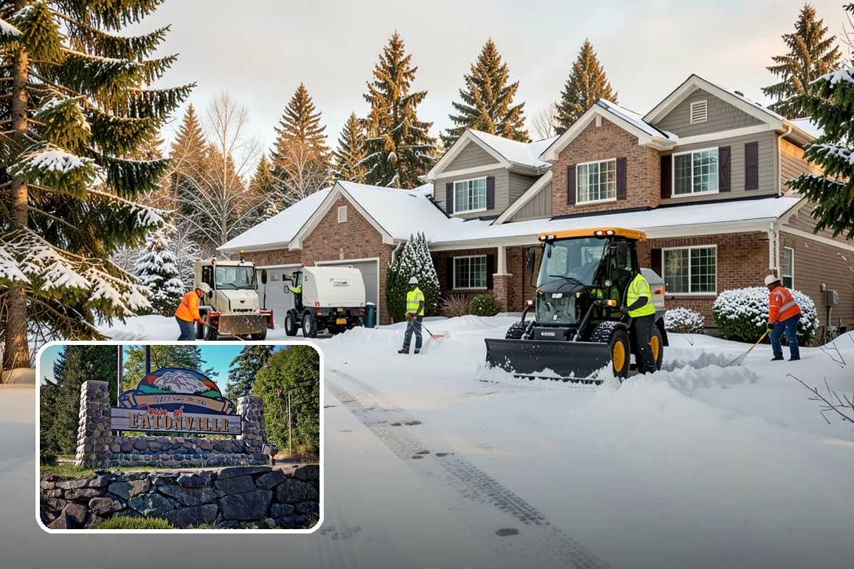 Strip Mall Snow Removal in Eatonville, Pierce County, WA - Shared lot and full storefront walkway cleared