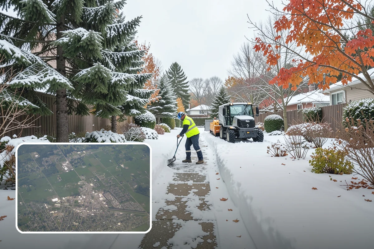 Strip Mall Snow Removal in Enumclaw, King County, WA - Shared lot and full storefront walkway cleared