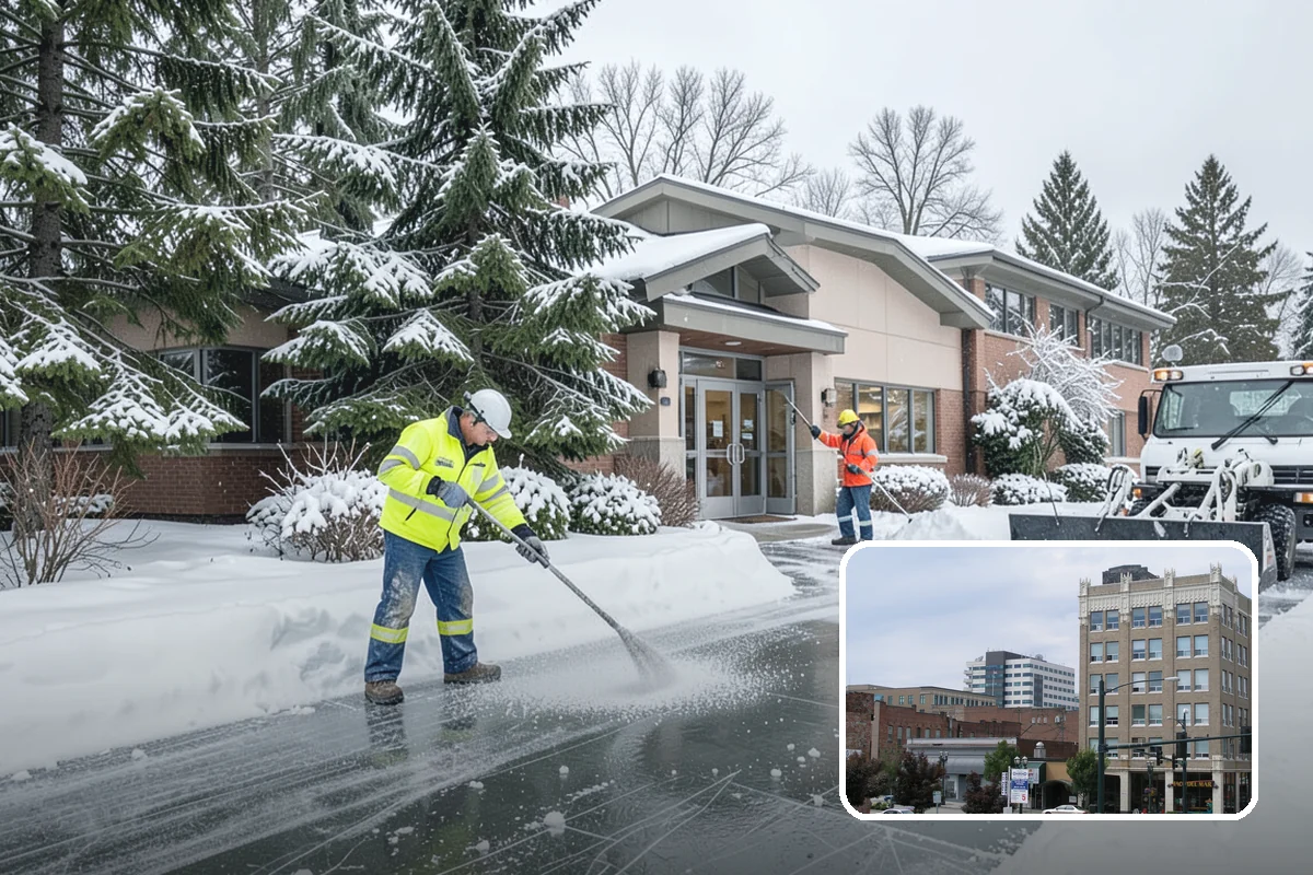 Strip Mall Snow Removal in Everett, Snohomish County, WA - Shared lot and full storefront walkway cleared