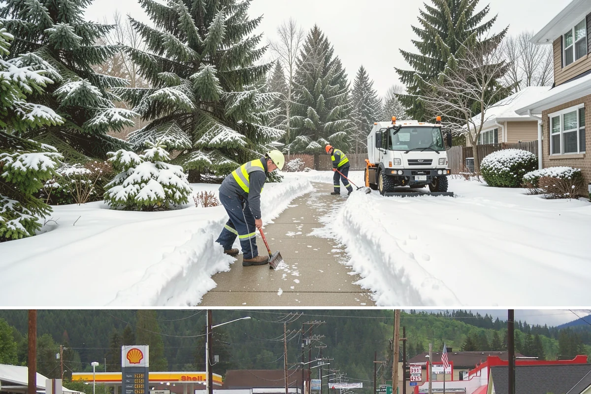 Strip Mall Snow Removal in Granite Falls, Snohomish County, WA - Strip malls need coverage December through February during lowland snow and ice days.