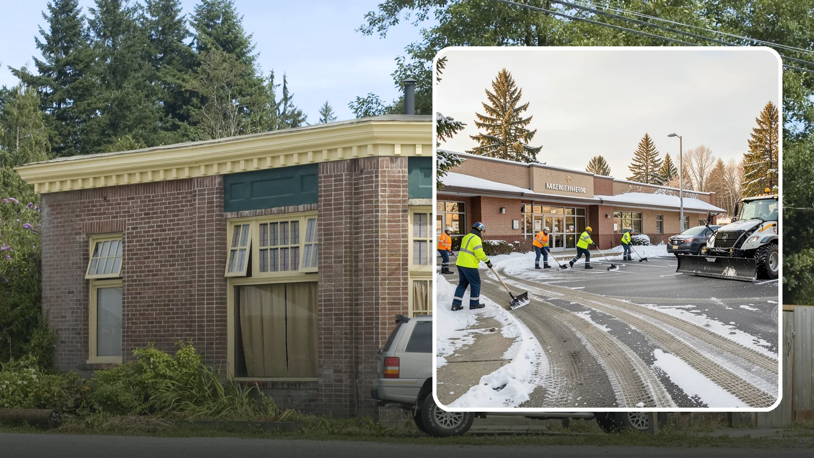 Strip Mall Snow Removal in Hamilton, Skagit County, WA - We keep strip-mall storefronts, shared parking, and sidewalks clear so every tenant's customers can reach the door safely.