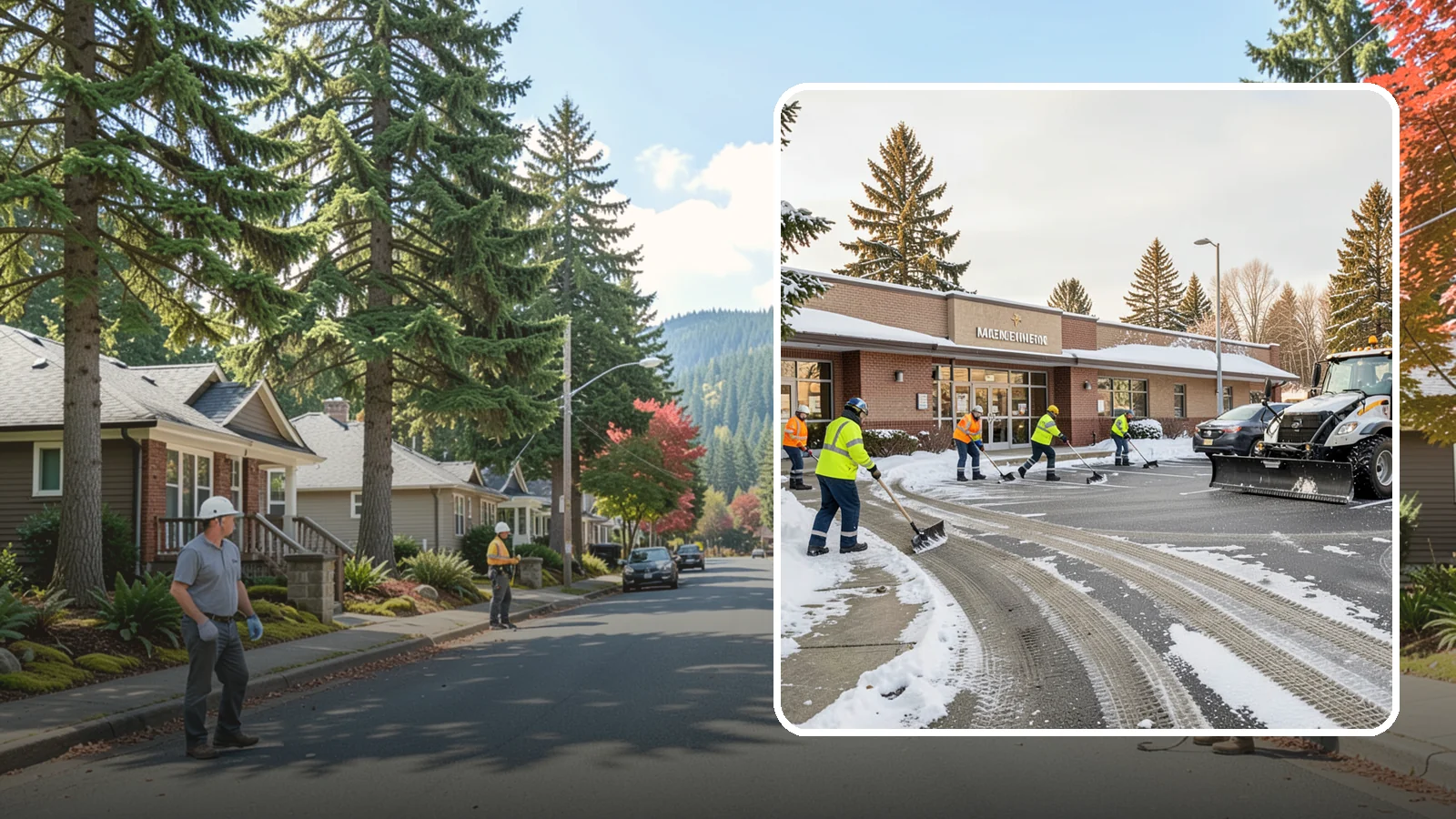 Strip Mall Snow Removal in Hunts Point, King County, WA - We keep strip-mall storefronts, shared parking, and sidewalks clear so every tenant's customers can reach the door safely.