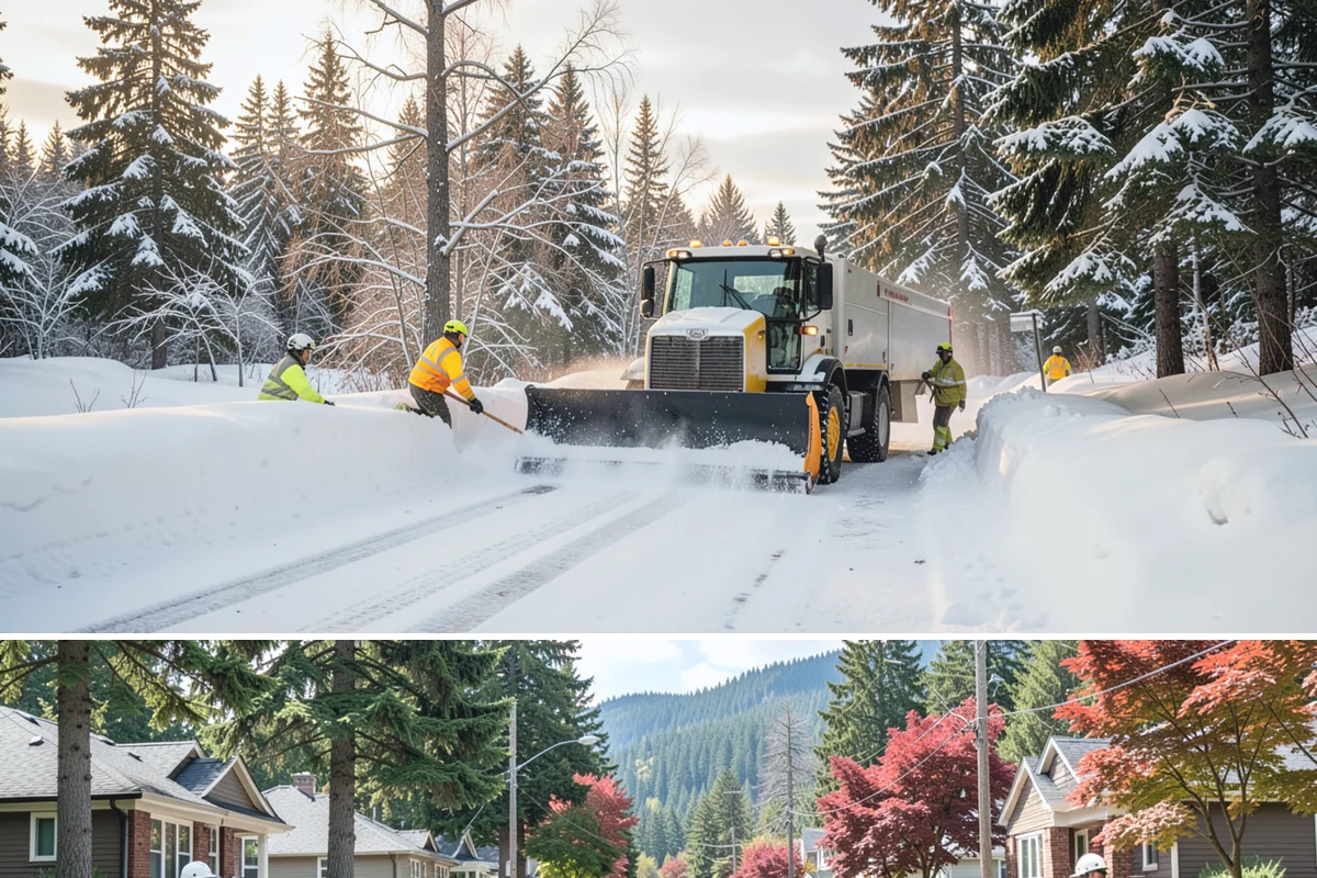 Strip Mall Snow Removal in Hunts Point, King County, WA - Strip malls need coverage December through February during lowland snow and ice days.