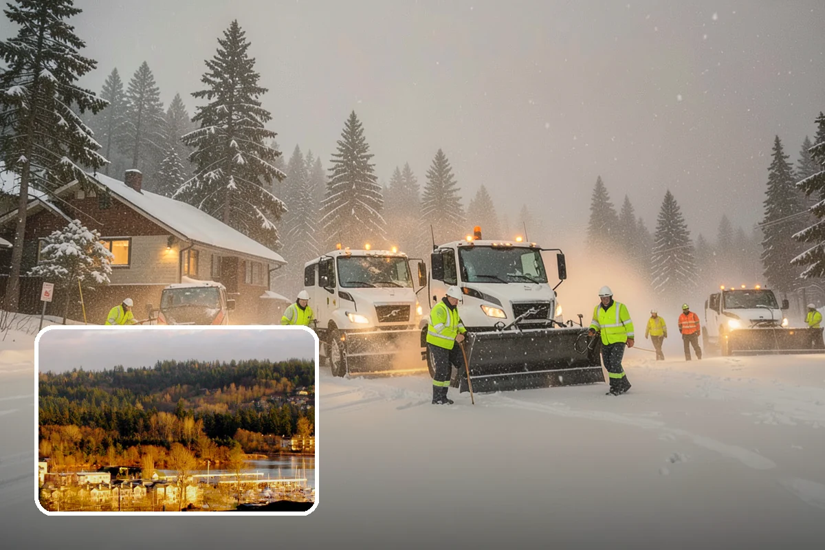 Strip Mall Snow Removal in Kenmore, King County, WA - Shared lot and full storefront walkway cleared