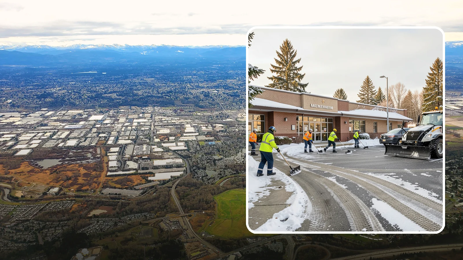 Strip Mall Snow Removal in Kent, King County, WA - We keep strip-mall storefronts, shared parking, and sidewalks clear so every tenant's customers can reach the door safely.
