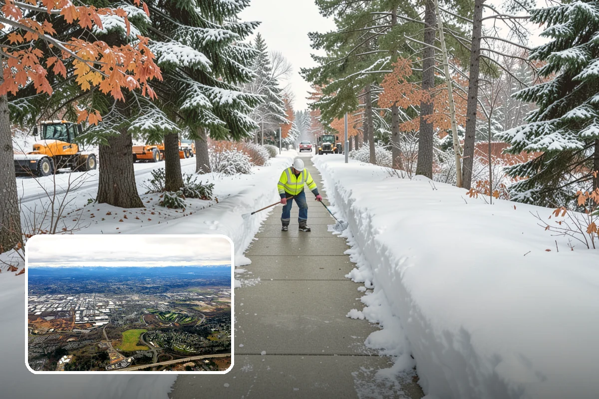 Strip Mall Snow Removal in Kent, King County, WA - Shared lot and full storefront walkway cleared