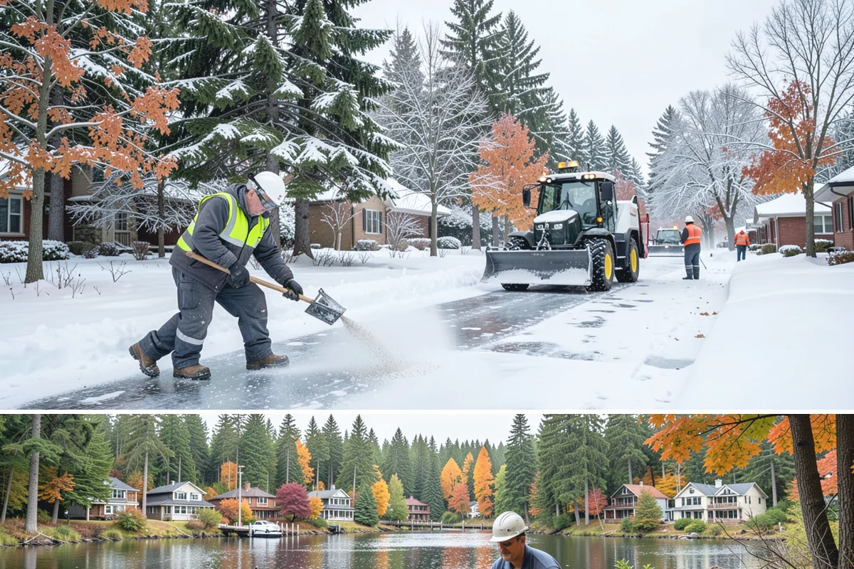 Strip Mall Snow Removal in La Conner, Skagit County, WA - Strip malls need coverage December through February during lowland snow and ice days.