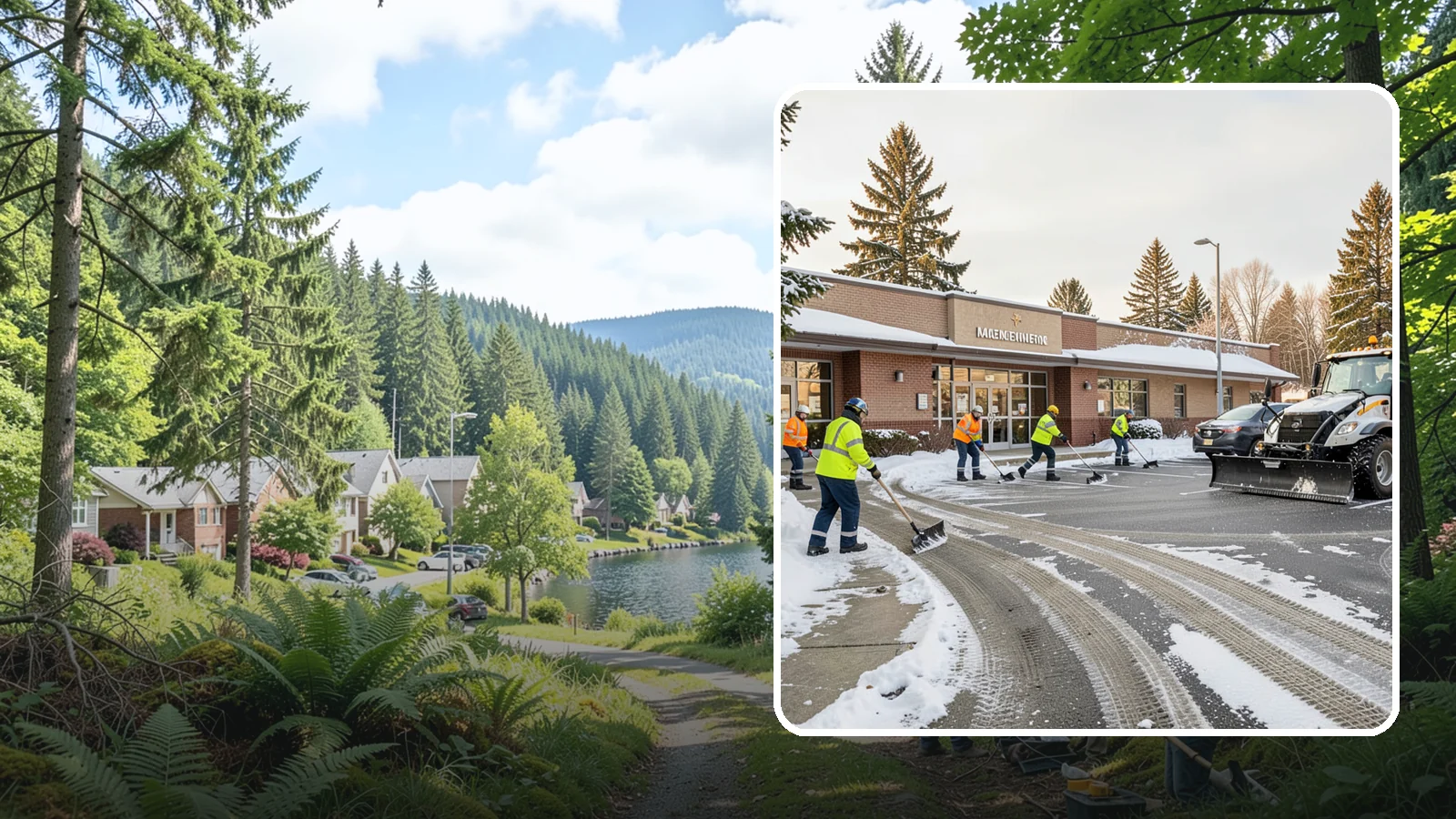 Strip Mall Snow Removal in Lake Forest Park, King County, WA - We keep strip-mall storefronts, shared parking, and sidewalks clear so every tenant's customers can reach the door safely.