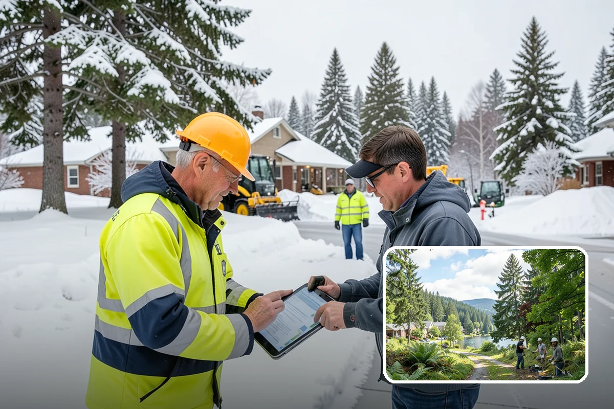Strip Mall Snow Removal in Lake Forest Park, King County, WA - Shared lot and full storefront walkway cleared