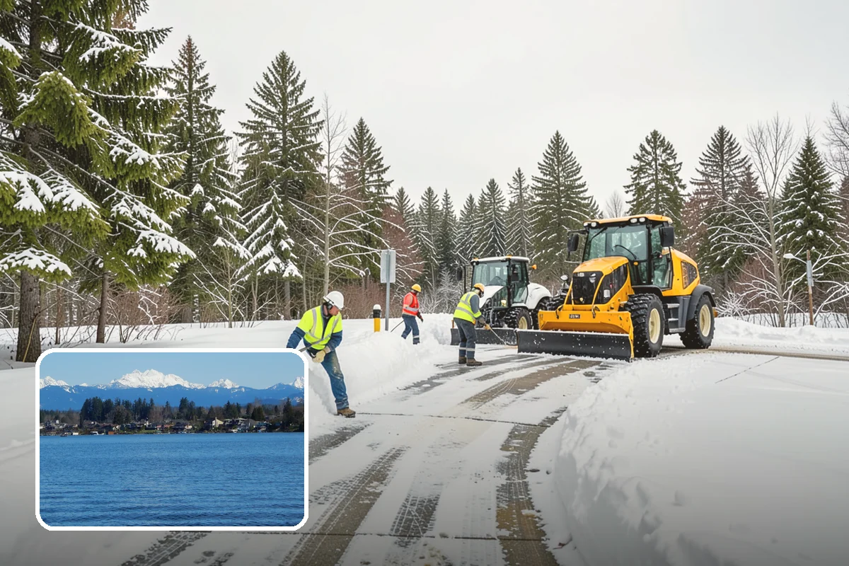 Strip Mall Snow Removal in Lake Stevens, Snohomish County, WA - Shared lot and full storefront walkway cleared