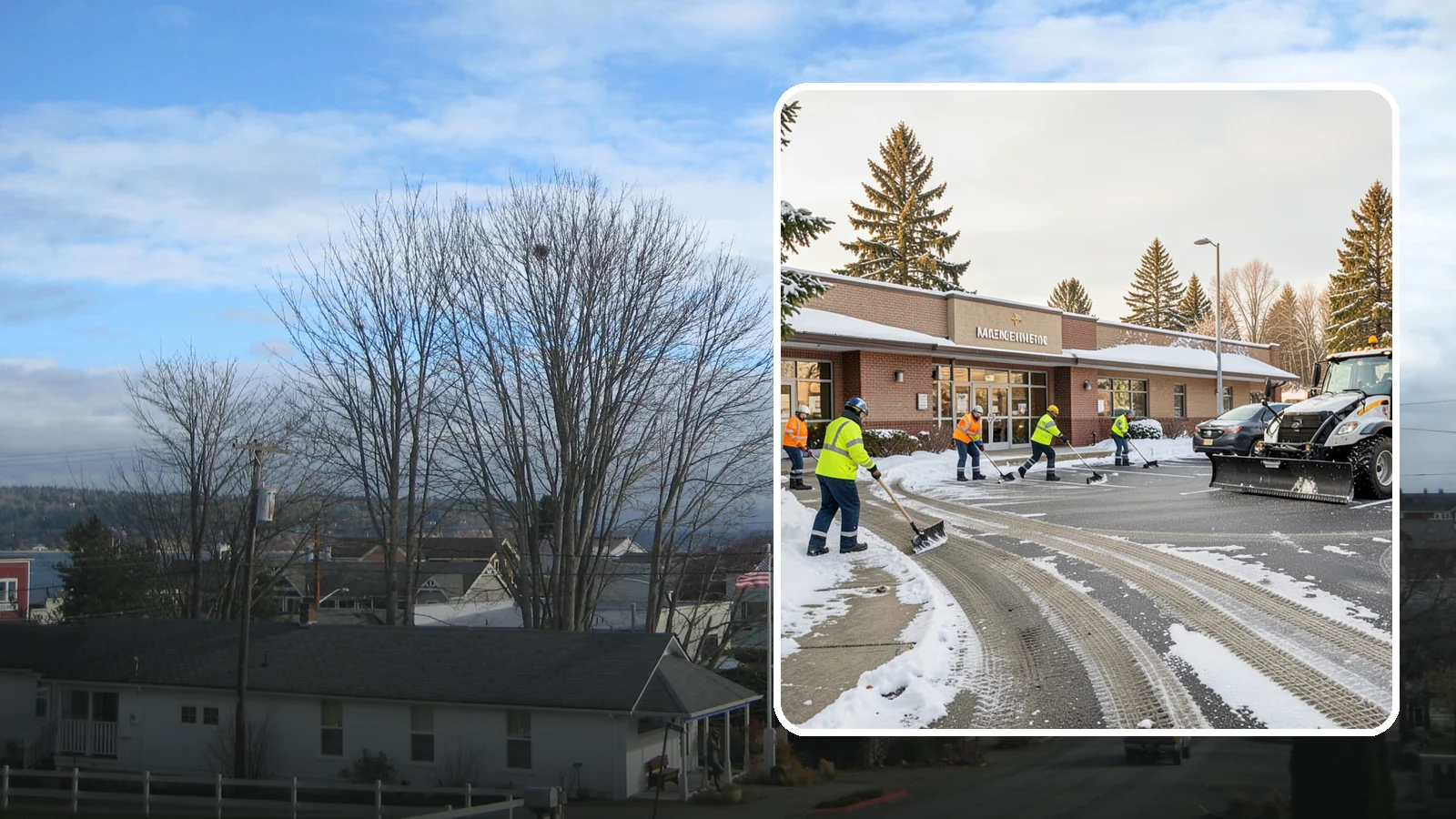 Strip Mall Snow Removal in Langley, Island County, WA - We keep strip-mall storefronts, shared parking, and sidewalks clear so every tenant's customers can reach the door safely.