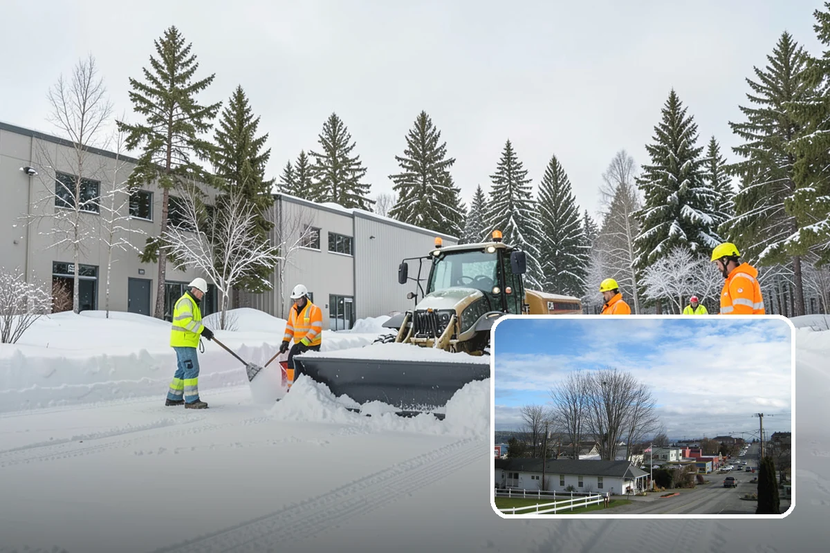 Strip Mall Snow Removal in Langley, Island County, WA - Shared lot and full storefront walkway cleared