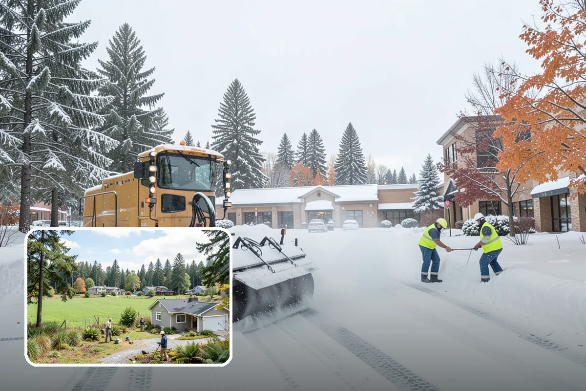 Strip Mall Snow Removal in Lyman, Skagit County, WA - Shared lot and full storefront walkway cleared