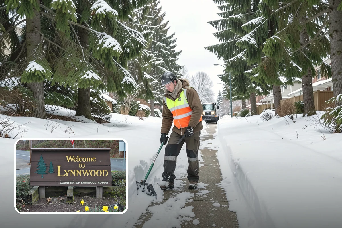 Strip Mall Snow Removal in Lynnwood, Snohomish County, WA - Shared lot and full storefront walkway cleared