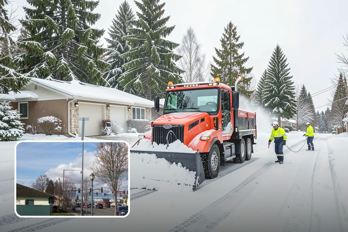 Strip Mall Snow Removal in Marysville, Snohomish County, WA - Shared lot and full storefront walkway cleared